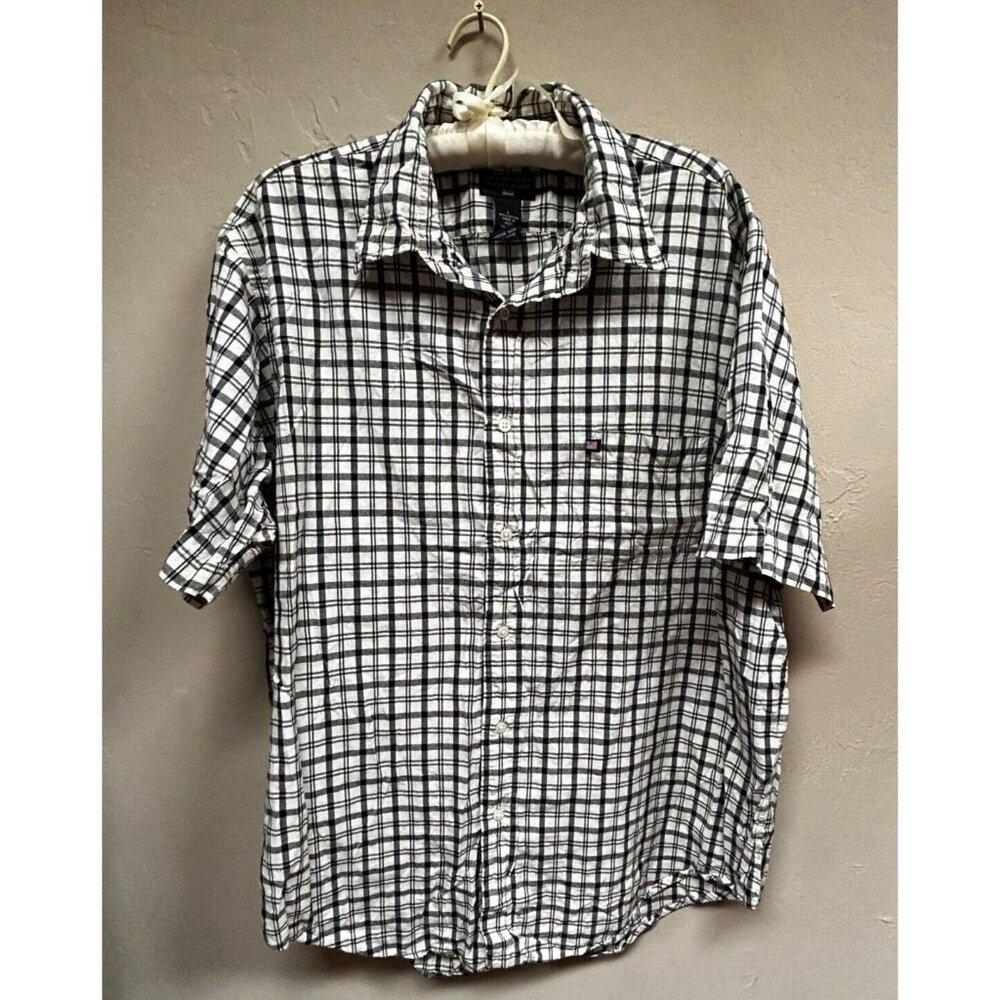 Polo Jeans Co. Ralph Lauren Mens Button-Up Plaid Shirt Large White Short Sleeve